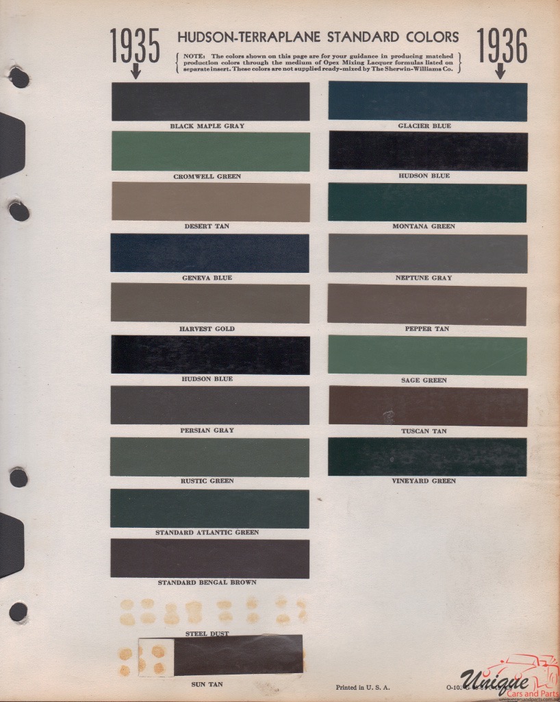 1936 Hudson Paint Charts Williams 1